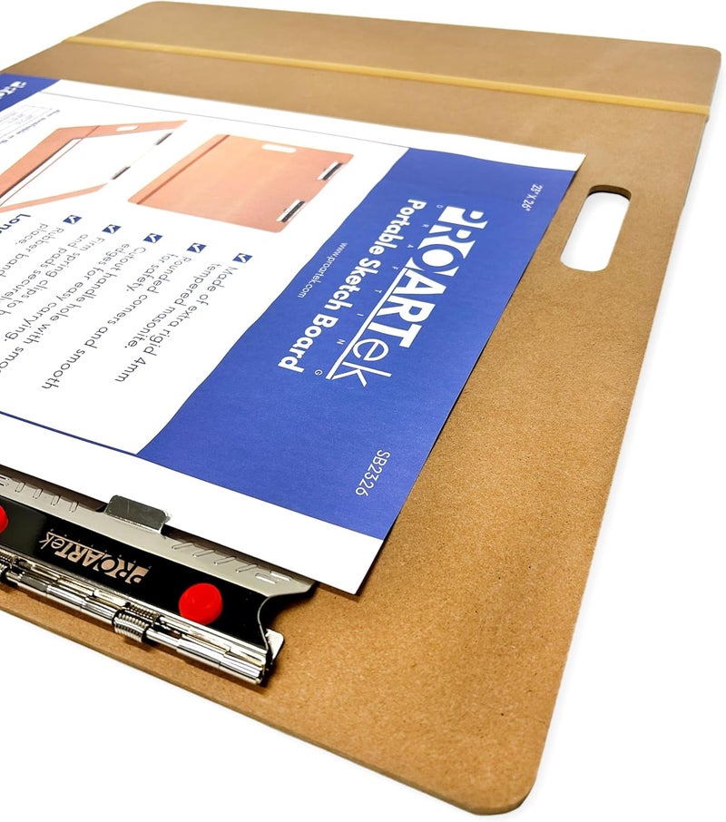 Proartek PK00024 Model SB2326 SB Series 23" x 26" Artist Sketch Board, Brown; 4mm Tempered Masonite; Constructed with a Cutout Handle; Smooth Edges; Firm Spring Clips; Rubber Band Included - Image 4